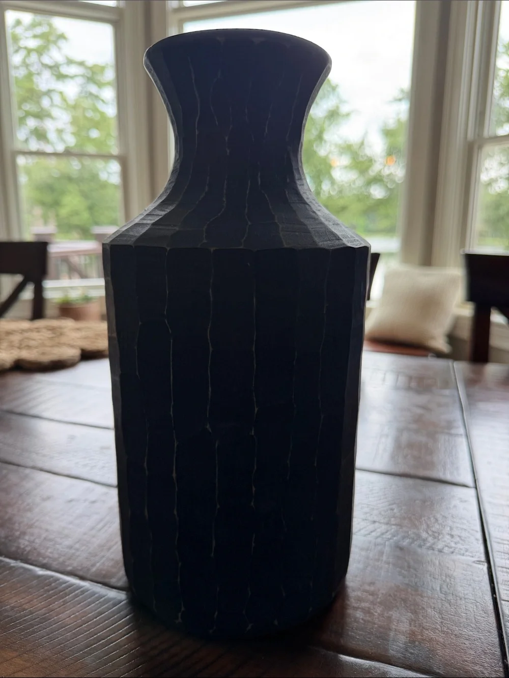 Blue Textured Wood Decorative Vases - Set of 2